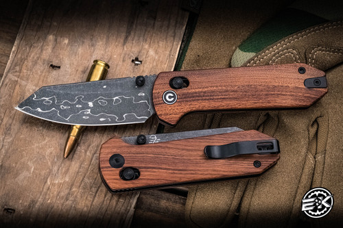 CIVIVI Yonder Crossbar Lock Knife Guibourtia Wood 2.88" Damascus