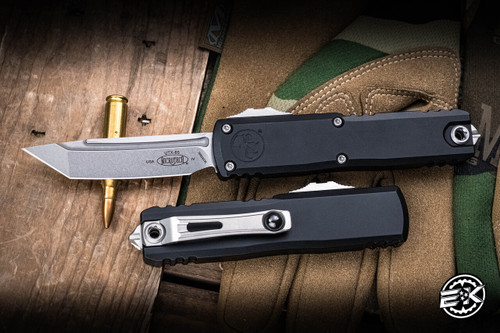Microtech UTX-85 Gen IV OTF Automatic Knife Black 3" M390 Tanto Stonewash 12334-10