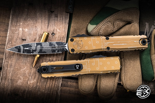 Microtech Ultratech Gen IV OTF Automatic Knife Hero Tan 3.5" M390 Dagger Black 11224-1TAHR