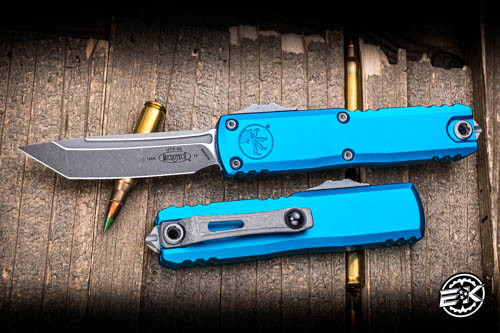 Microtech UTX-85 Gen IV OTF Automatic Knife Blue 3" M390 Tanto Apocalyptic Stonewash 12334-10APBL