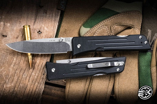 Medford 1881 Knife Works Route 66 Folding Knife Black G10 3.25"  S45VN Tumbled Drop Point