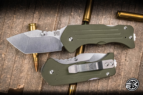 Medford 1881 Knife Works Lombard Folding Knife OD Green G10 3.45"  S45VN Tumbled Tanto