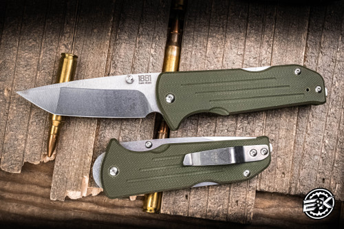 Main Street Knives Bourbon Folding Knife OD Green G10 2.9"  S45VN Tumbled Tanto