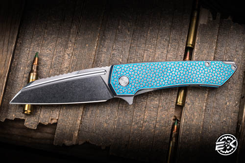 MachineWise Mojave Folding Knife Turtle Blue Titanium 3.45" S90V Stonewash