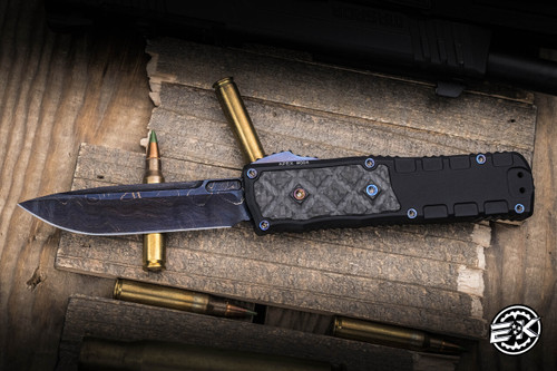 Guardian Tactical Apex OTF Aluminum/Carbon Fiber Blue Accents 3.4" Damascus