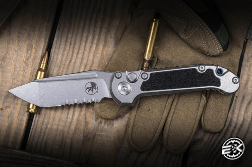 Microtech Marfione Select LUDT Automatic Folding Knife Titanium 3.4" M390 Tanto Stonewash Serrated 1136-11MS4