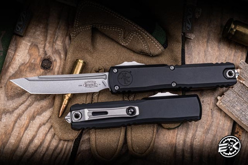 Microtech Ultratech Gen IV OTF Automatic Knife Black Aluminum 3.5" M390 Tanto Stonewash 11234-10