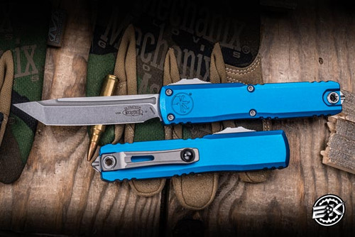Microtech Ultratech Gen IV OTF Automatic Knife Blue Aluminum 3.5" M390 Tanto Stonewash 11234-10BL