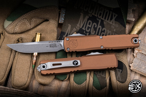 Microtech Ultratech Gen IV OTF Automatic Knife Brown Aluminum 3.4" M390 Apocalyptic Stonewash 11214-10APBN