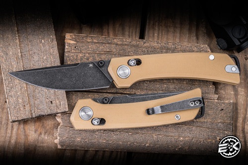 Skallywag Tactical Porpoise Folding Knife Tan G10 3.5" N690 Spear Point