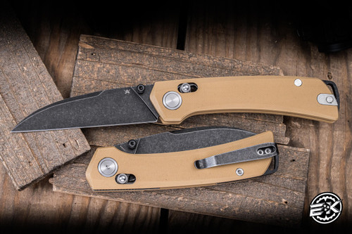 Skallywag Tactical Porpoise Folding Knife Tan G10 3.5" N690 Black