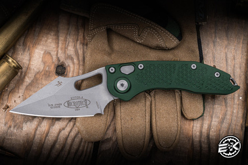 Microtech Stitch Automatic Folding Knife Emerald Green 3.75" M390 Apocalyptic Stonewash 169-10APEG