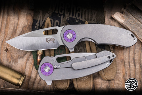 Curtiss Knives F3 Production Medium Slicer Flipper Purple Anodized Titanium 3.25" M390 Stonewash