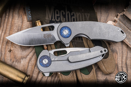 Curtiss Knives F3 Production Medium Slicer Flipper Blue Anodized Titanium 3.25" M390 Stonewash