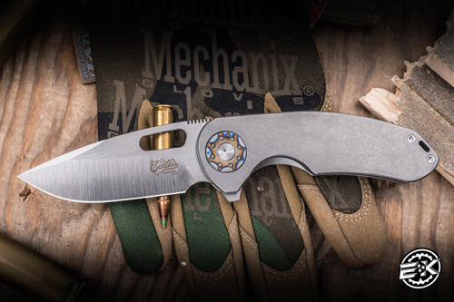 Curtiss Knives F3 Production Medium Slicer Flipper Flamed Anodized Titanium 3.25" M390 Stonewash