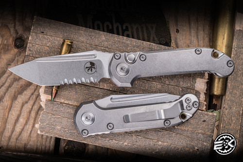 Microtech Marifione Select LUDT Automatic Folding Knife Slab Side Titanium Bronze Accents 3.4" M390 Tanto Stonewash Serrated 1136-11MS1