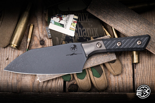Microtech Santoku Kitchen Knife Black Carbon Fiber/Bronze Accent 6" M390 Stonewash DLC 3200B-1DLCCFS