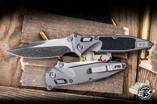 Microtech Socom Elite RAM-LOK Manual Titanium Blue Accents 4" M390 Clip Point Cracked Ice Finish 160RL-CPCIINLBLTIPR