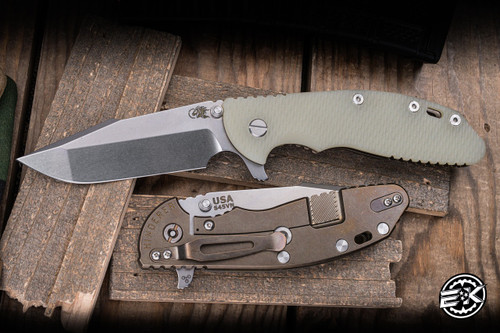 Rick Hinderer Knives XM-24 Translucent Green G10 Stonewash Bronze 4" S45VN Harpoon Spanto Stonewash