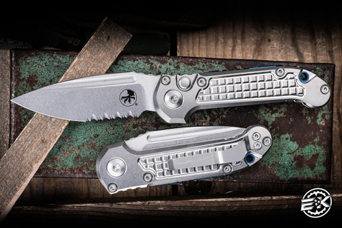 Microtech Marfione Select LUDT Gen III Automatic Frag Titanium Blue Accents 3.4" M390 Serrated Stonewash 1135-11FRMS2