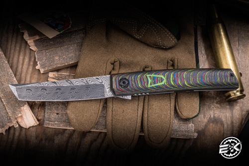 J. Oeser Custom Tachi SOS Slim Flipper Knife CamoQuartz 4.5" Baker Forge