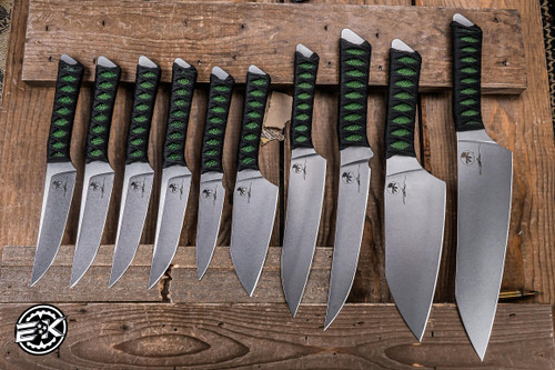 Microtech/Bastinelli Kitchen Knife 10 Piece Set Custom Stingray Green M390 Stonewash