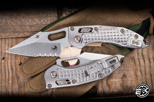 Microtech Marfione Select Stitch Ram-Lok Manual Frag Titanium Flamed Accents 3.75" M390 Stonewash Serrated 169RL-11FRMS4