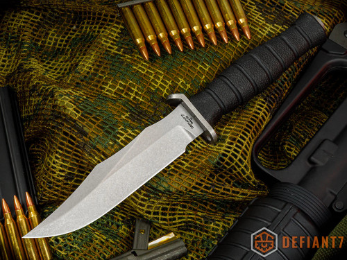 Defiant 7 M320V Fixed Blade Knife Black Polymer 6" CPM-3V Bowie Stonewash