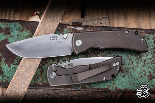 MCNEES PM MAC 2 Folding Knife Bronze Atomic Stonewash Titanium 3" MagnaCut Satin Stonewash