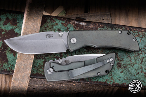 MCNEES PM MAC 2 Folding Knife Green Bronze Atomic Stonewash Titanium  3" MagnaCut Satin Stonewash