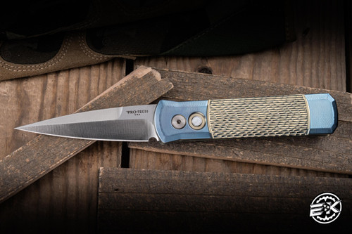 Preowned-ProTech Godson Custom Automatic Folding Knife Blue/Bronze Jigged Titanium 3.15" Satin - 2025.001