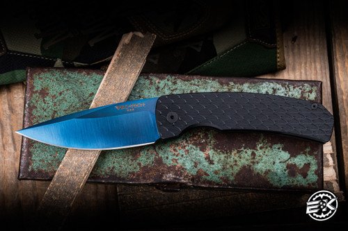 Preowned-ProTech MAGIC 2 Whiskers Scale Release Automatic Folding Knife Black Feather Aluminum 3.75" Drop Point Sapphire Blue M2603-FSB