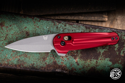 Preowned-Benchmade Lowden Folding Knife Phoenix Red Aluminum 2.79" Spear Point Cerakote 491GY-01
