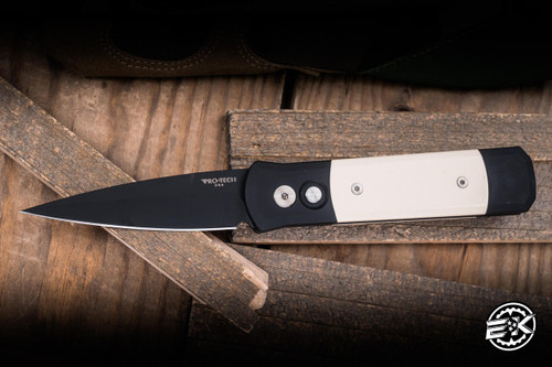 Preowned-ProTech Godson Automatic Folding Knife Tuxedo Black w/ Ivory Micarta Inlay 3" Spearpoint 752