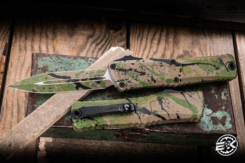 Microtech Combat Troodon Gen III OTF Automatic Knife OD Green/Tan Black Splatter Aluminum 4" Dagger 1142-1ODTA-BKSPLS