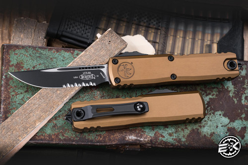 Microtech UTX-85 Gen IV OTF Automatic Knife Tan Tactical 3" M390 Partial Serrated Black 12314-2T