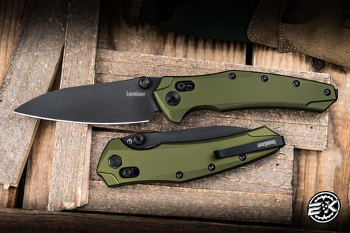 Kershaw Bareknuckle DuraLock Knife OD Green Anodized Aluminum 3.5" Modified Sheepsfoot MagnaCut Black PVD KER6777