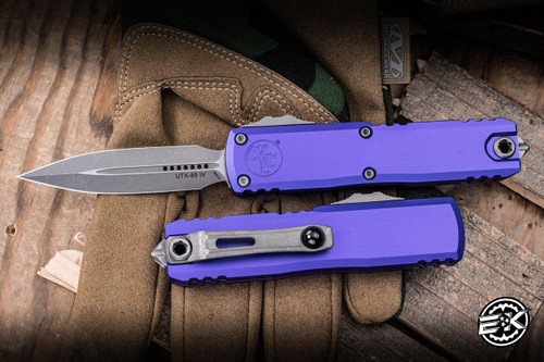 Microtech UTX-85 Gen IV OTF Automatic Knife 6061-T6 Purple 3" M390 Apocalyptic D/E Dagger Stonewash 12324-10APPU