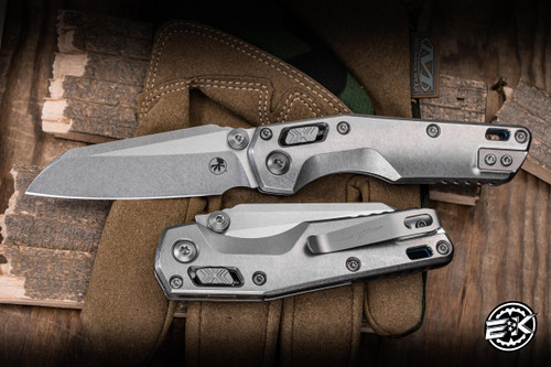 Microtech Marfione Select MSI Mini Ram-Lok Titanium w/ Blue Titanium Accents Double Vapor Blast 3.15" M390MK Sheepsfoot Stonewash 210M-10MS3