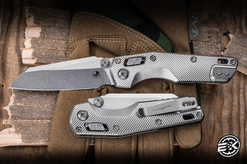 Microtech Marfione Select MSI Mini Ram-Lok Fluted Titanium w/ Blue Titanium Accents 3.15"  M390 Stonewash 210M-10FLMS3