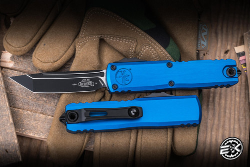 Microtech UTX-85 Gen IV OTF Automatic Knife Blue 3" M390 Tanto Black 12334-1BL