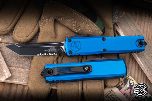 Microtech UTX-85 Gen IV OTF Automatic Knife Blue Tactical 3.1" M390 Black Tanto Serrated 12334-2BL