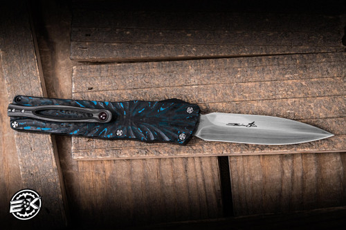 Preowned-Brian Tighe "Twist Tighe" Small Blue Fat Carbon OTF 2.75" Dagger Hand Rubbed