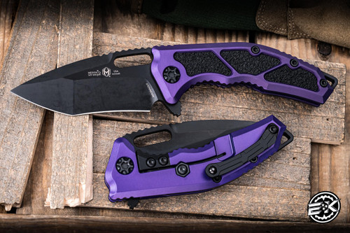 Heretic Knives Medusa Manual Folding Knife Purple Chassis Tactical 3" Recurve DLC HK-H010-6A-PU