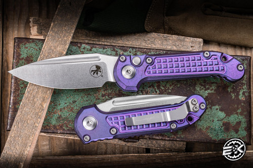 Microtech Marfione Select LUDT Gen III Automatic Folding Knife Frag Purple Haze Titanium w/ Purple Accents  3.4" M390 Clip Point Stonewash 1135-10FRMS5