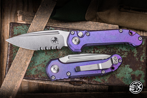 Microtech Marfione Select LUDT Gen III Automatic Purple Haze Titanium Purple Accents 3.4" M390  Clip Point Partial Serrated Stonewash 1135-11MS9