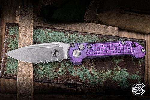 Microtech Marfione Select LUDT Gen III Automatic Purple Haze Anodized Frag Titanium Purple Accents 3.4" M390 Partial Serrated Stonewash 1135-11FRMS5