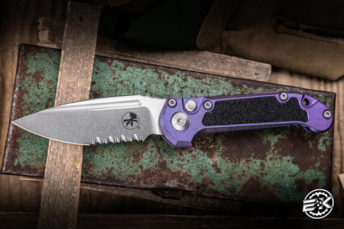 Microtech Marfione Select LUDT Gen III Automatic Purple Haze Anodized Titanium Purple Accents Double Vapor Blast 3.4" M390 Partial Serrated Stonewash 1135-11MS10