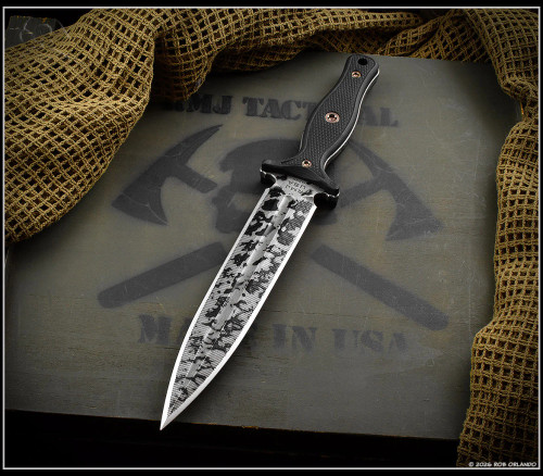 RMJ Tactical Kilroy Fixed Blade Knife Black G10 7" M390 Acid Etch