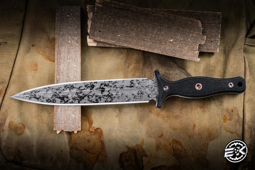 RMJ Tactical Kilroy Fixed Blade Knife Black G10 7" M390 Acid Etch